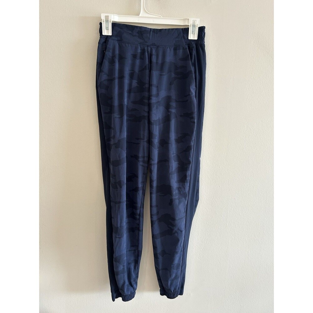 Athleta Brooklyn Textured Jogger Pants Women's 2 Blue Camo Zip Pockets Stretch